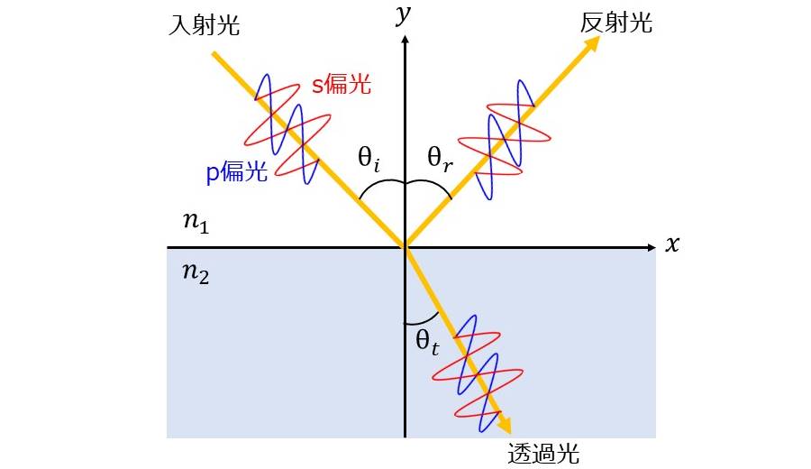 フレネルの公式 - 境界面における反射光と透過光